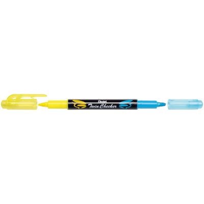 Pentel Textmarker TWIN CHECKER, 2 Spitzen, gelb/blau