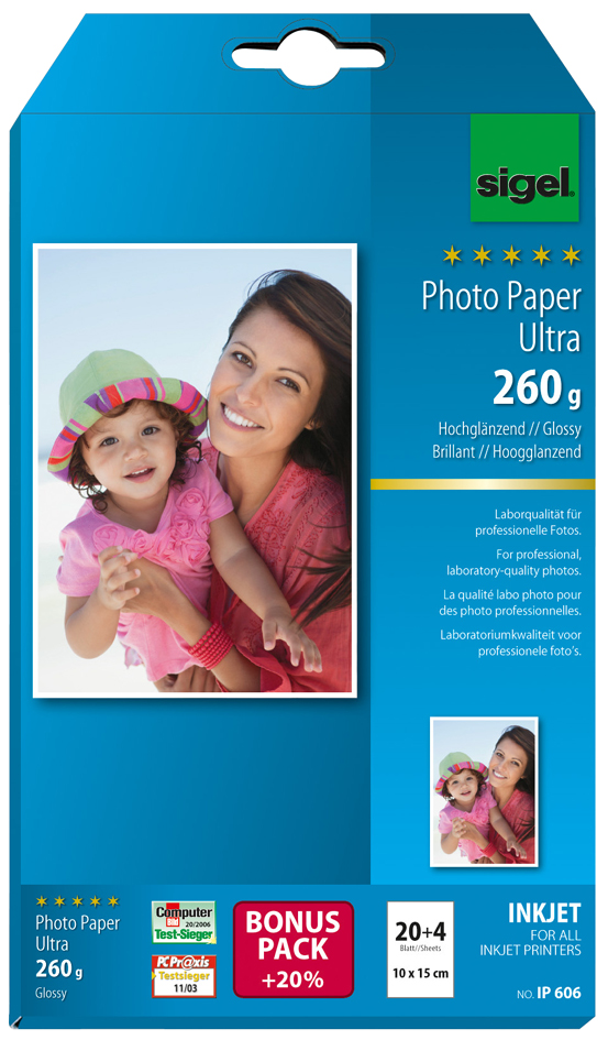 sigel Ultra-Foto-Papier, 13 x 18 cm, hochglänzend, 260 g/qm