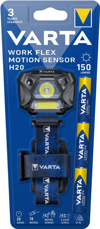 VARTA Kopflampe , Work Flex Motion Sensor H20, , inkl. 3x AAA