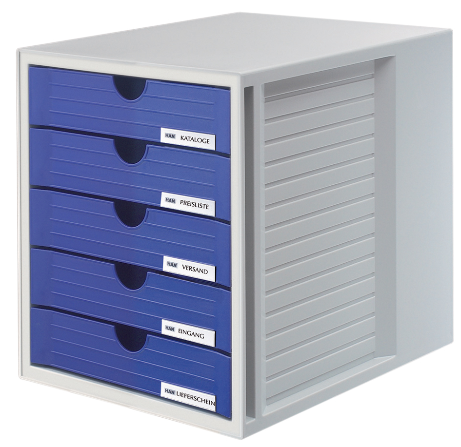 HAN Schubladenbox SYSTEMBOX, 5 Schübe, lichtgrau/blau