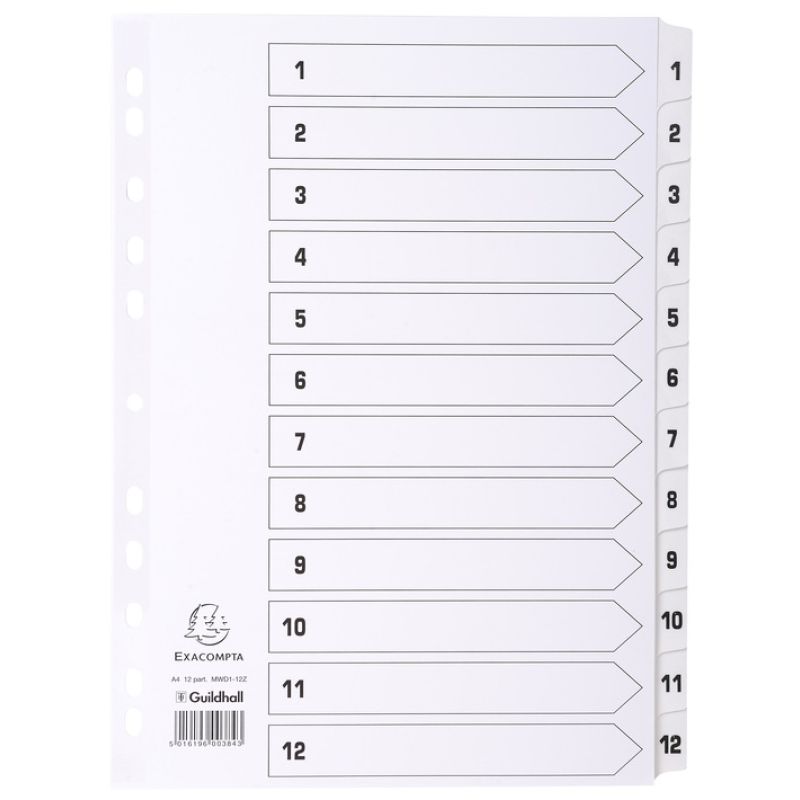 EXACOMPTA Karton-Register 1-12, DIN A4, wei, 12-teilig