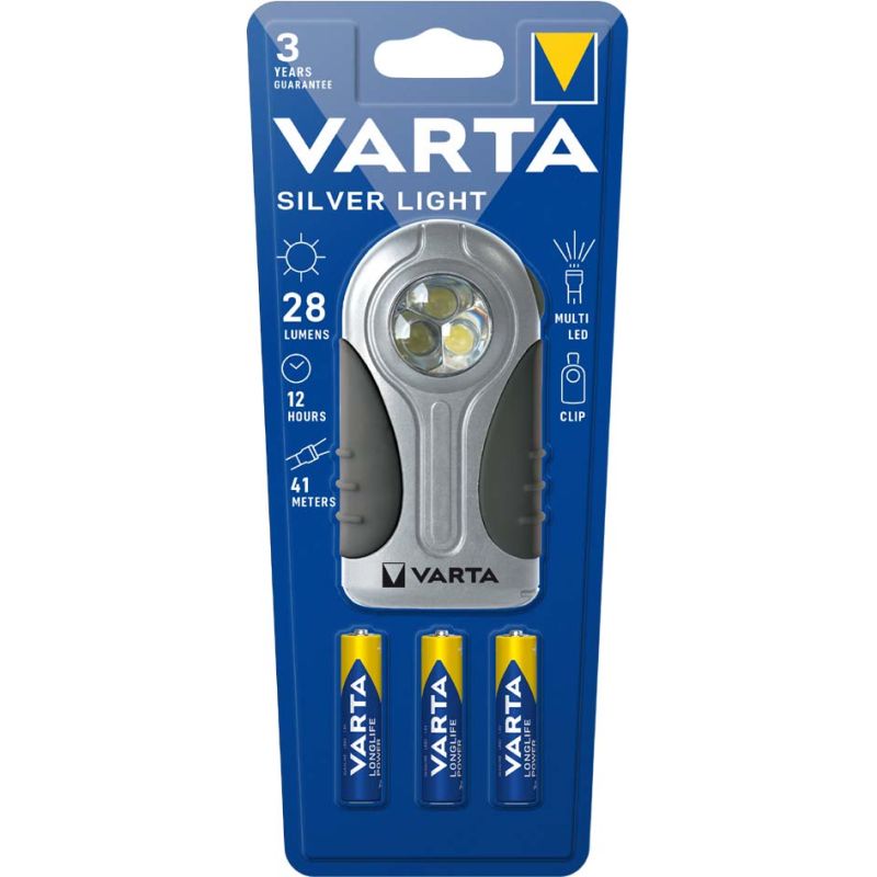 VARTA Taschenlampe "LED Silver Light" inkl 3 x AAA Micro 
