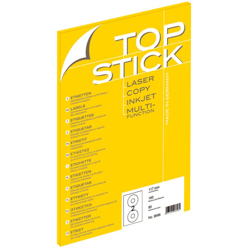 TOP STICK CD/DVD-Etiketten, Durchmesser: 117 mm, weiß