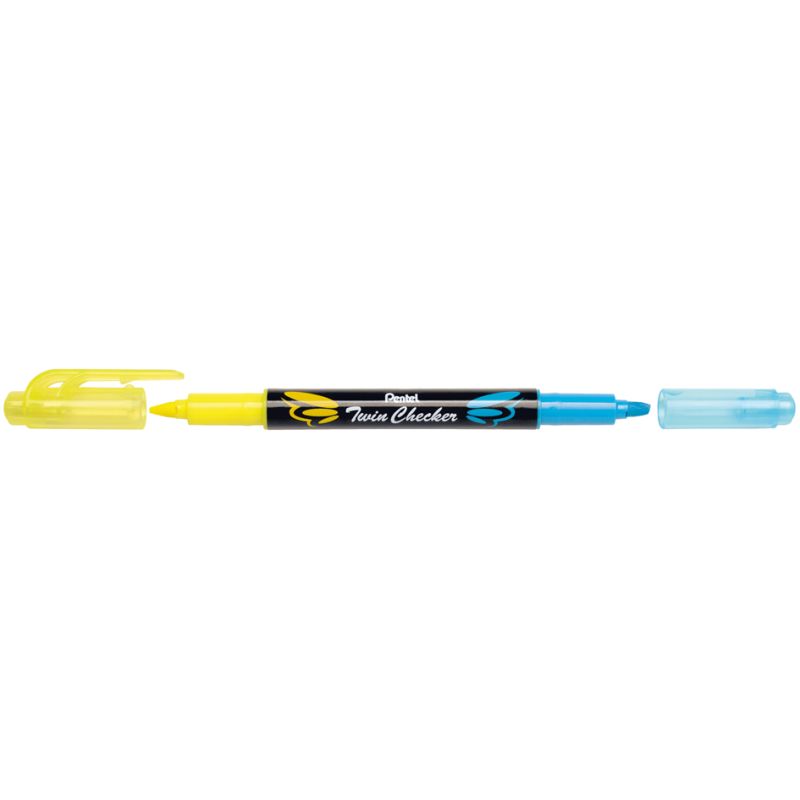 Pentel SLW8-GS Textmarker Twin Checker 12 Stück zweifarbig gelb-hellblau 