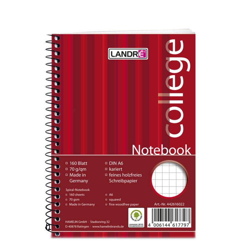 LANDR Notebook college DIN A6, 160 Blatt, kariert