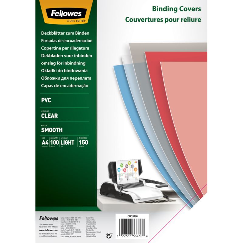 Fellowes Deckblatt, DIN A4, PVC, transparent, 0,15 mm