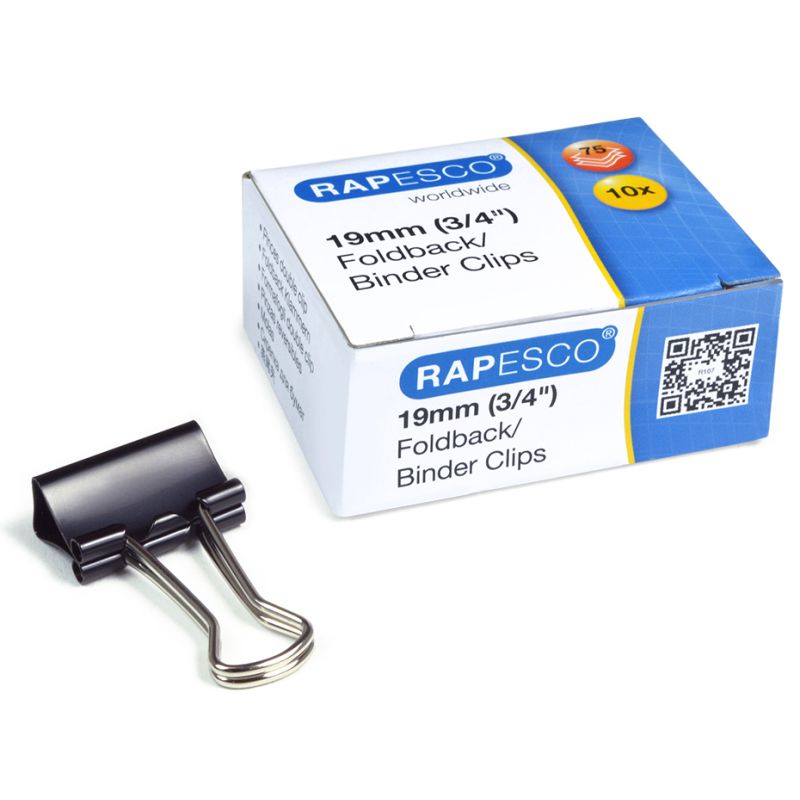 RAPESCO Foldback-Klammern, Breite: 19 mm, schwarz, 10 Stck