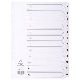 EXACOMPTA Karton-Register 1-12, DIN A4, weiß, 12-teilig