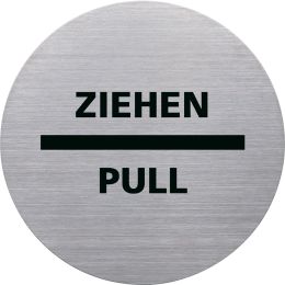 helit Piktogramm the badge ZIEHEN/PULL, rund, silber