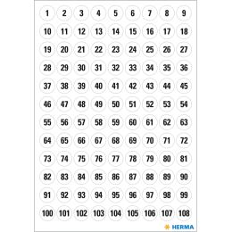 HERMA Zahlen-Sticker 1-240, Durchmesser: 12 mm, wei