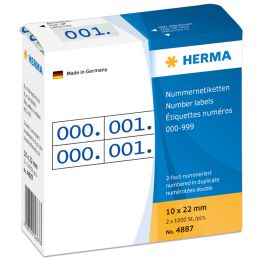 HERMA Nummern-Etiketten 0-999, 10 x 22 mm, blau, doppelt