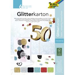 folia Glitterkarton-Block Pastell, 170 x 245 mm, 300 g/qm
