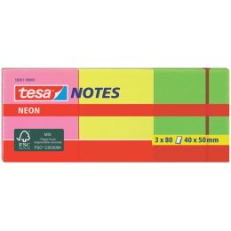 tesa Neon Notes Haftnotizen, 40 x 50 mm, 3-farbig