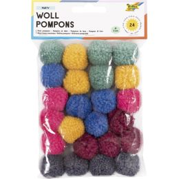 folia Woll-Pompons Party, 24 Stck, farbig sortiert