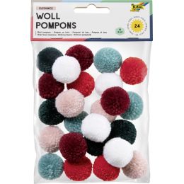 folia Woll-Pompons Party, 24 Stck, farbig sortiert