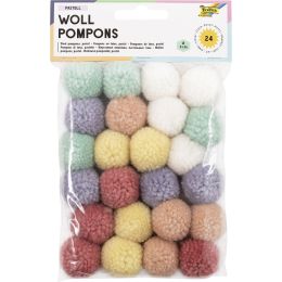 folia Woll-Pompons Pastell, 24 Stck, farbig sortiert