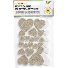 folia Moosgummi Glitter-Sticker Herzen II, 40 Stck
