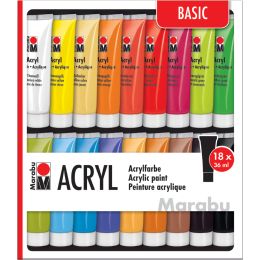 Marabu Acrylfarben-Set, 18 x 36 ml, farbig sortiert