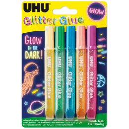 UHU Glitzerkleber Glitter Glue GLOW IN THE DARK, 5 x 10 ml