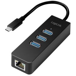 LogiLink USB 3.0 auf Gigabit Adapter, 3-Port USB Hub,schwarz