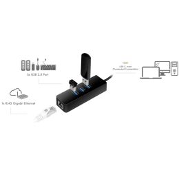 LogiLink USB 3.0 auf Gigabit Adapter, 3-Port USB Hub,schwarz