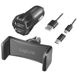 LogiLink USB-KFZ-Ladegert & Smartphone-Halter, schwarz