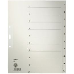 LEITZ Tauenpapier-Register, Zahlen, A4 Überbreite, 1-10,grau