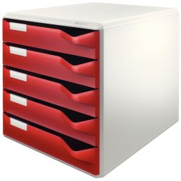 LEITZ Schubladenbox Post-Set, 5 Schbe, lichtgrau/rot