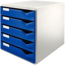 LEITZ Schubladenbox Post-Set, 5 Schbe, lichtgrau/blau