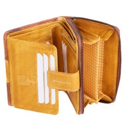 MIKA Damengeldbrse, aus Leder, Farbe: braun-gelb