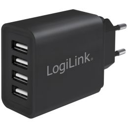 LogiLink USB-Adapterstecker, 4x USB, 24 Watt, schwarz