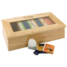 APS Teebox, aus Holz, 4 Kammern, hellbraun