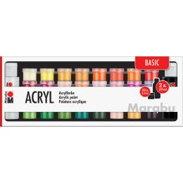 Marabu Acrylfarben-Set BASIC, 32 x 3,5 ml / 2 x 59 ml