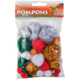 folia Pompons, 30 Stück, Weihnachtsfarben