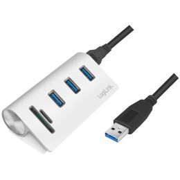 LogiLink USB 3.0 Hub + mit Kartenleser, 3-Port, silber