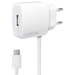 LogiLink USB Ladegerät mit integriertem Micro USB-Kabel,weiß