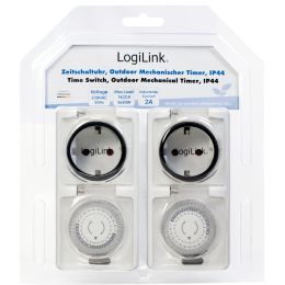 LogiLink Mechanische Zeitschaltuhr, 2er Set, IP44, weiß