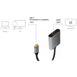LogiLink USB-C - HDMI Adapterkabel, 0,15 m, schwarz/grau