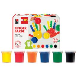 Marabu KIDS Fingerfarbe, 35 ml, 6er Set, farbig sortiert