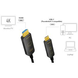LogiLink USB-C AOC Hybrid Glasfaserkabel, 4K/60Hz, 15 m