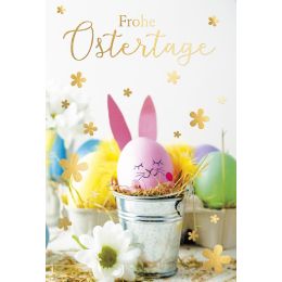 SUSY CARD Oster-Grußkarte Hasenei im Eimer