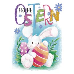 SUSY CARD Oster-Grukarte Bunte Eier auf Holzbrett