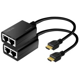 LogiLink HDMI Extender Set über LAN, Pigtail, 30 m, schwarz