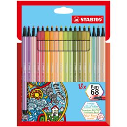 STABILO Fasermaler Pen 68, 18er Kartonetui neue Farben