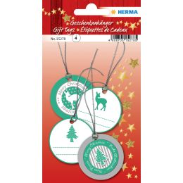 HERMA Weihnachts-Geschenkanhänger 3D, rund, grün/silber