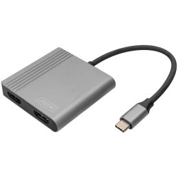 DIGITUS Grafikadapter 2in1, USB-C - 2x HDMI, schwarz/silber