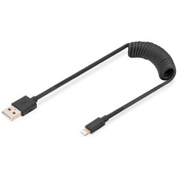 DIGITUS USB 2.0 Spiralkabel, USB-A - Lightning Stecker, 1 m