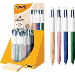 BIC Druckkugelschreiber 4 Colours Wood Style, 30er Display