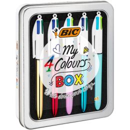 BIC Druckkugelschreiber 4 Colours Kollektion, 5er Metallbox