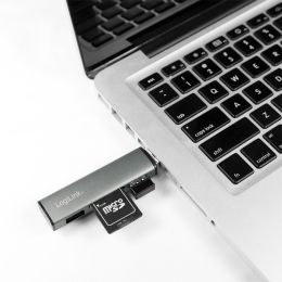 LogiLink USB 3.2 Gen2 Hub mit Kartenleser, 2 Port, alu